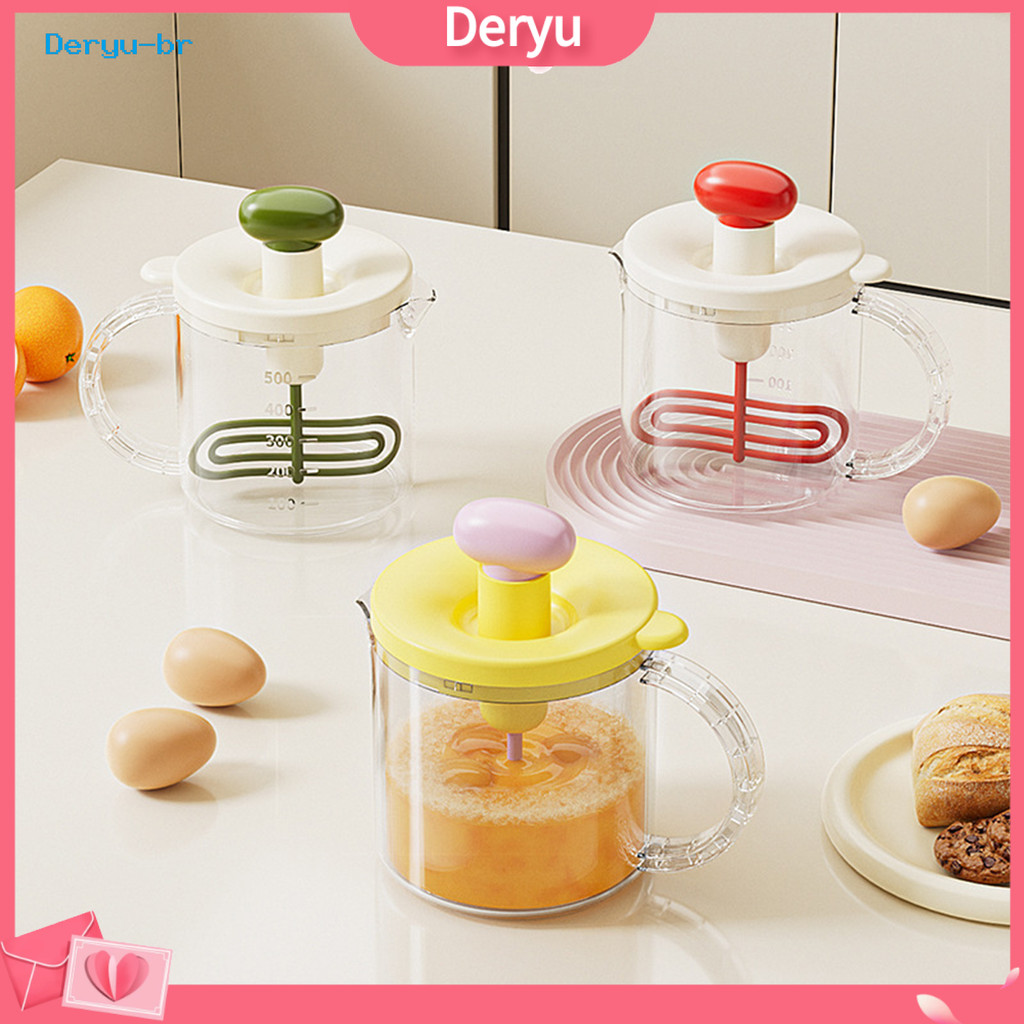 Deryu.ph Press Batedor De Ovos , Misturador Manual Push Down Para Assar , Copo Medidor De 500ml Com , Agitador Multifunc