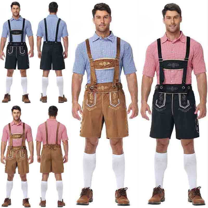 Masculino Alemão Oktoberfest Lederhosen Traje De Manga Curta Suspensórios Macacão Camisa Bávaro Cerveja Festival Cosplay