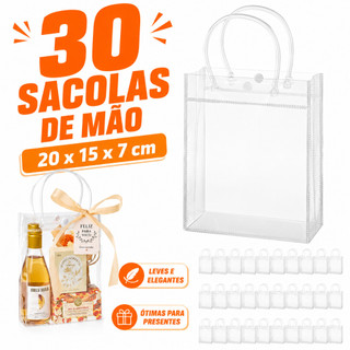 20x15x7cm, 30 sacos transparentes para presentes em PVC, reutilizáveis, à prova d'água, com alça e botões de pressão