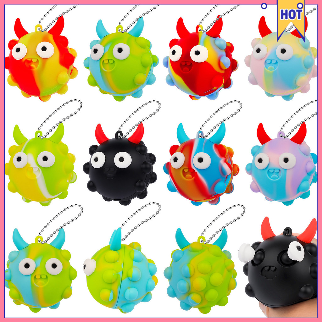 Wandereve Bolha Popping Diabo Chifre Bola Alívio Do Estresse Empurrar Brinquedo Com Corrente Descompressão Silicone Fidg