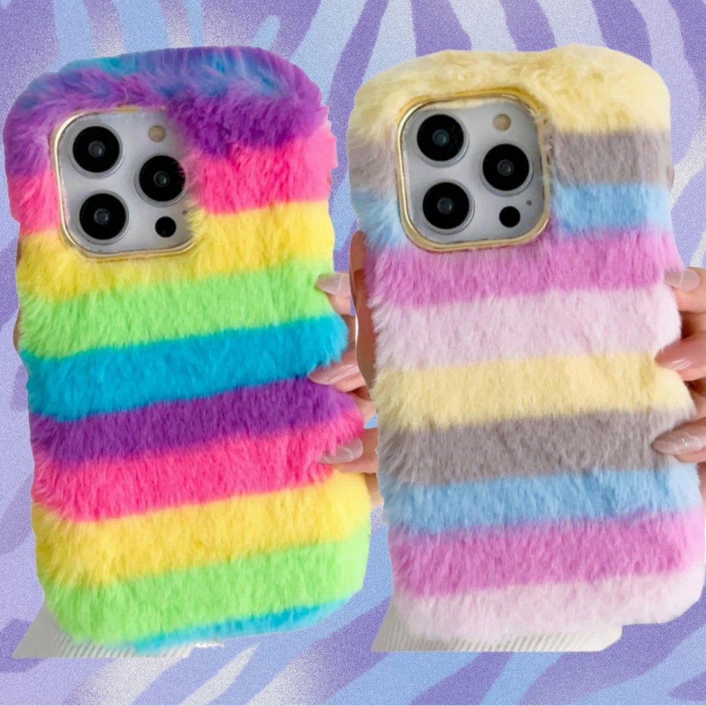 Para Motorola MOTO Edge 60 50 40 30 Fusion/Pro/Neo/Ultra/Stylus Capa De Telefone De Pelúcia Macia Peluda Colorida Arco-Í