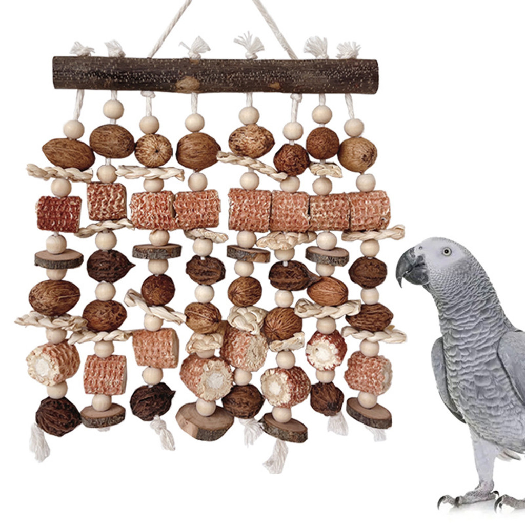 [Em Estoque] Grande Papagaio Mascar Brinquedos Cor Gaiola De Pássaro De Madeira Brinquedo Natural Milho Nozes Para Arara