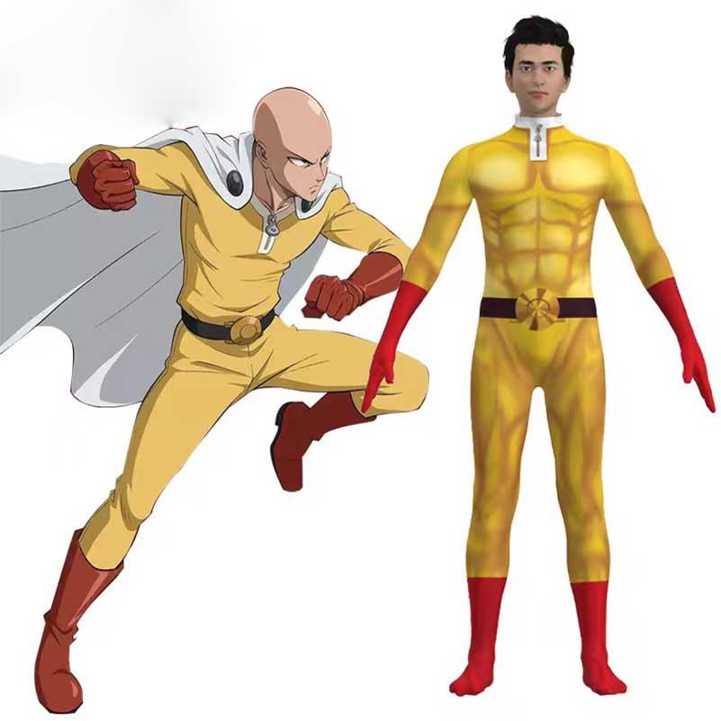 Um Soco Homem Cosplay Trajes Para O Saitama Anime Bodysuit Super-Herói Macacões De Halloween Roupas Com Capa