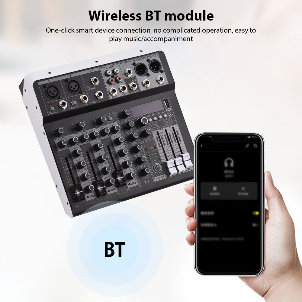 Cawdbr Mixer De Áudio Console De Mixagem De 4 Canais 48V Phantom Power Para Gravação Em Estúdio Doméstico DJ Network Tra