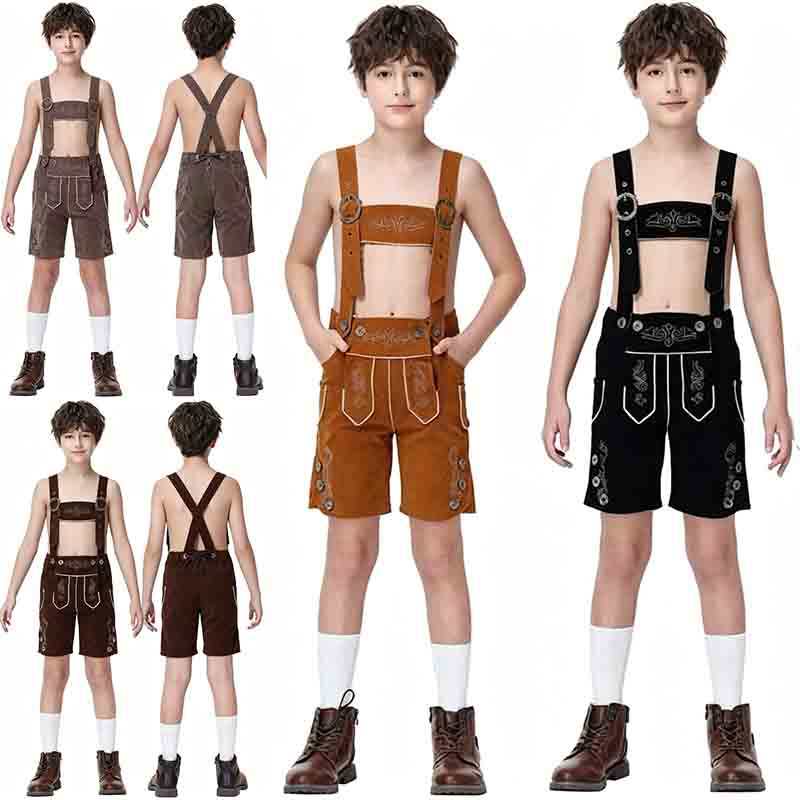 Calças Bávia Alemã Oktoberfest Lederhosen Para Crianças , Suspensórios Tradicionais Festival De Cerveja , shorts Perform