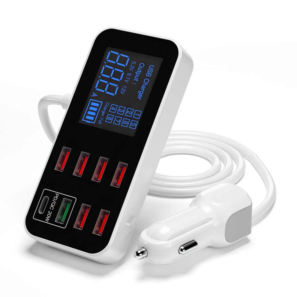 [Em Estoque] A9S + Carregador De Carro USB De 8 Portas Com Display LCD Rápido Hub Ultrafino Para Tablets De Telefone DVR
