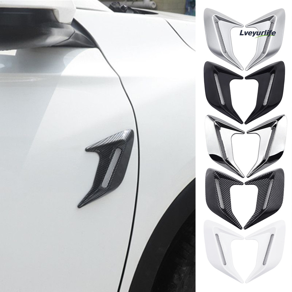 Lveyurlife Car Shark Gill Side Vent Decalques ABS Chrome Fender Trim Autoadesivo Stick-On Exterior Capô Ornamento Adesiv