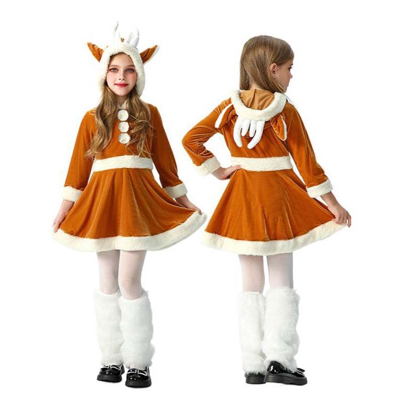 Roupas Infantis De Natal Elk Dress Meninas Papai Noel Vestido De Performance De Palco De Manga Comprida