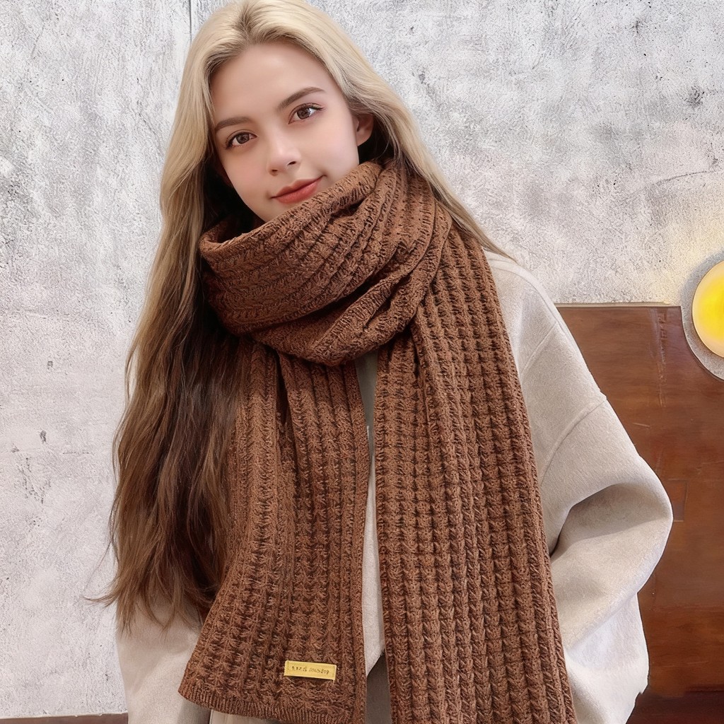 Elastore Cachecol Feminino Engrossado Quente Cor Sólida Outono Inverno Versátil Confortável Tricô Longo Acessório De Mod