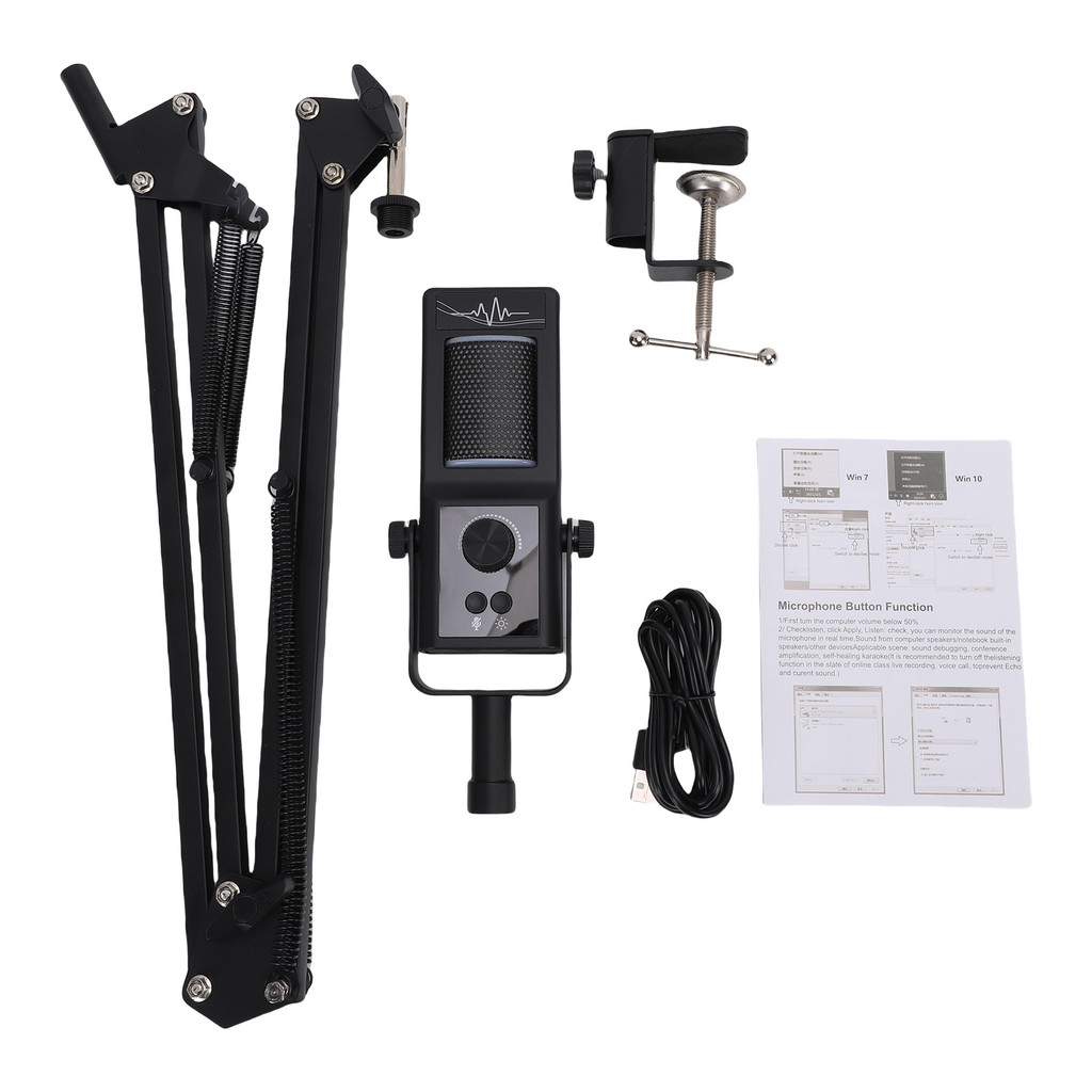 Cpnobr Podcast Microfone Kit Condensador USB Com Suporte De Braço Boom Iluminação RGB Cancelamento De Ruído Uma Chave Mu