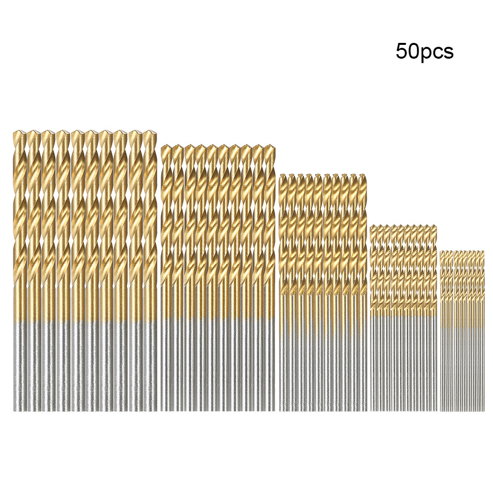 [Em Estoque] 50 Peças HSS Chapeamento Titânio Torção Broca Conjunto Sistema Métrico 1.0-3.0mm Brocas Revestidas De Aço D