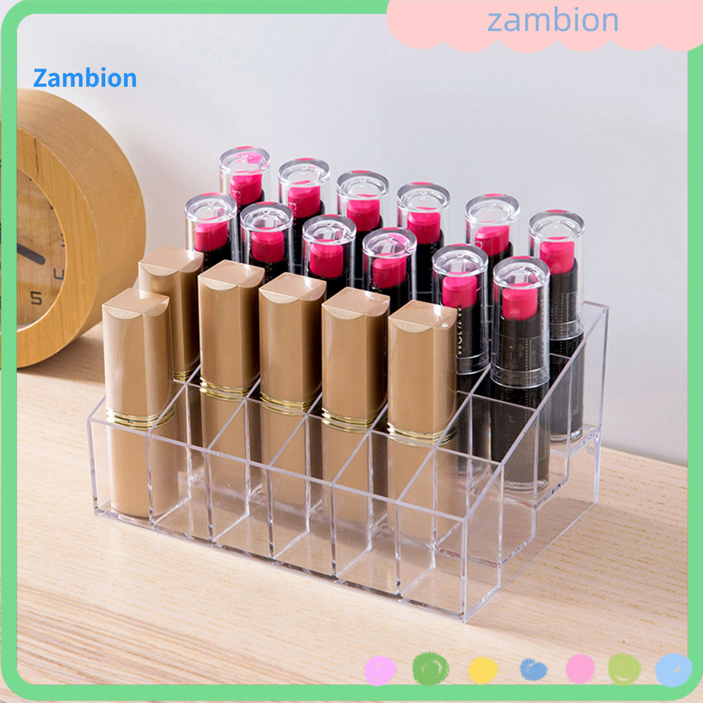 { zambion.br } Suporte Para Batom Transparente Compartimentado 24 Grades Grande Capacidade Visível Organizador De Maquia