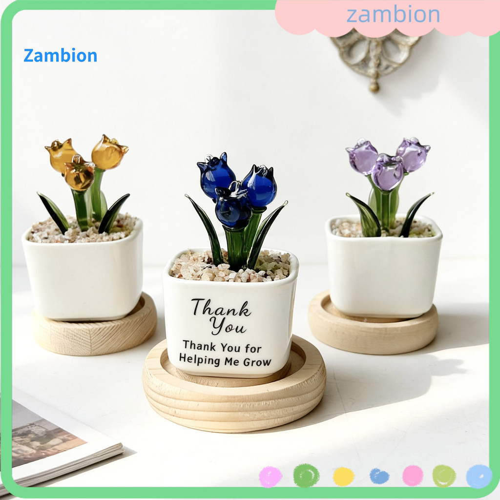 Mini Vaso De Vidro Decoração De Flores Em Miniatura Tulipa Flor Plantador Pote Estatueta Estátua Escritór