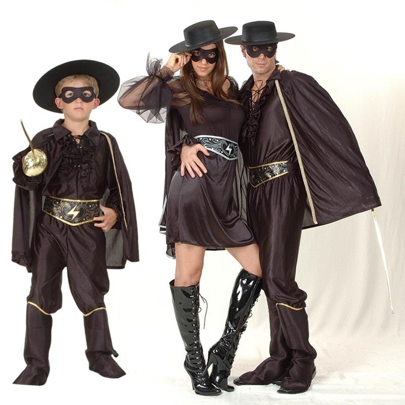 Uma Família Amorosa Roupas Halloween Mascote Zorro Cosplay Traje Capa Jaqueta Máscara De Olho Cinto Calças