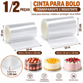 1/2 rolo 10cm x 10m/15cm x 10m 125 mícrons filme PET transparente, adequado para bolo, Mousse, sobremesa e decoração