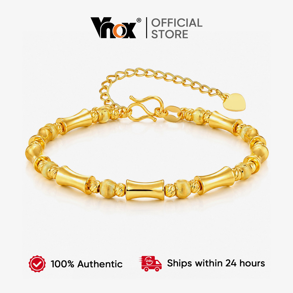 Pulseira Feminina Vnox De Bambu Dourado Com Contas Foscas E Corrente Elegante Da Sorte