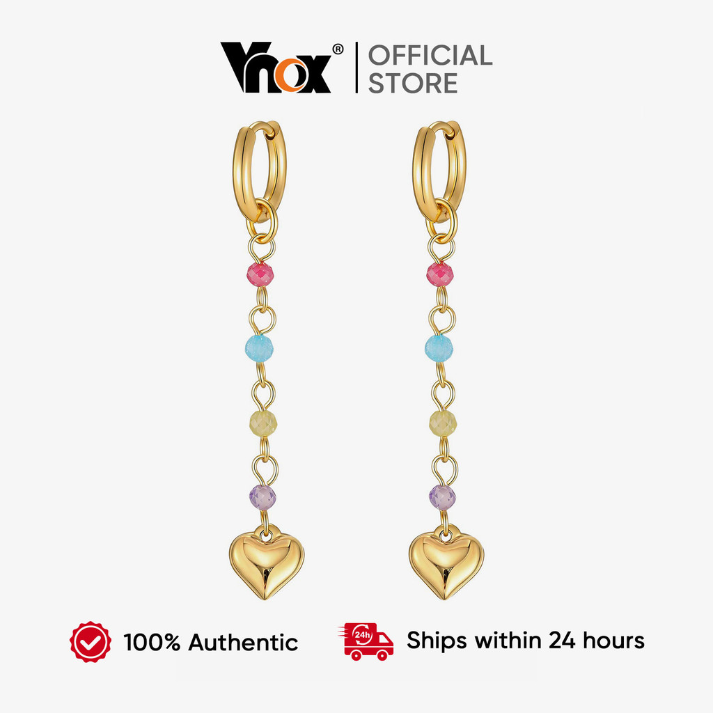 Brincos De Coração De Aço Inoxidável Vnox Para Mulheres Banhados A Ouro 18K Colo