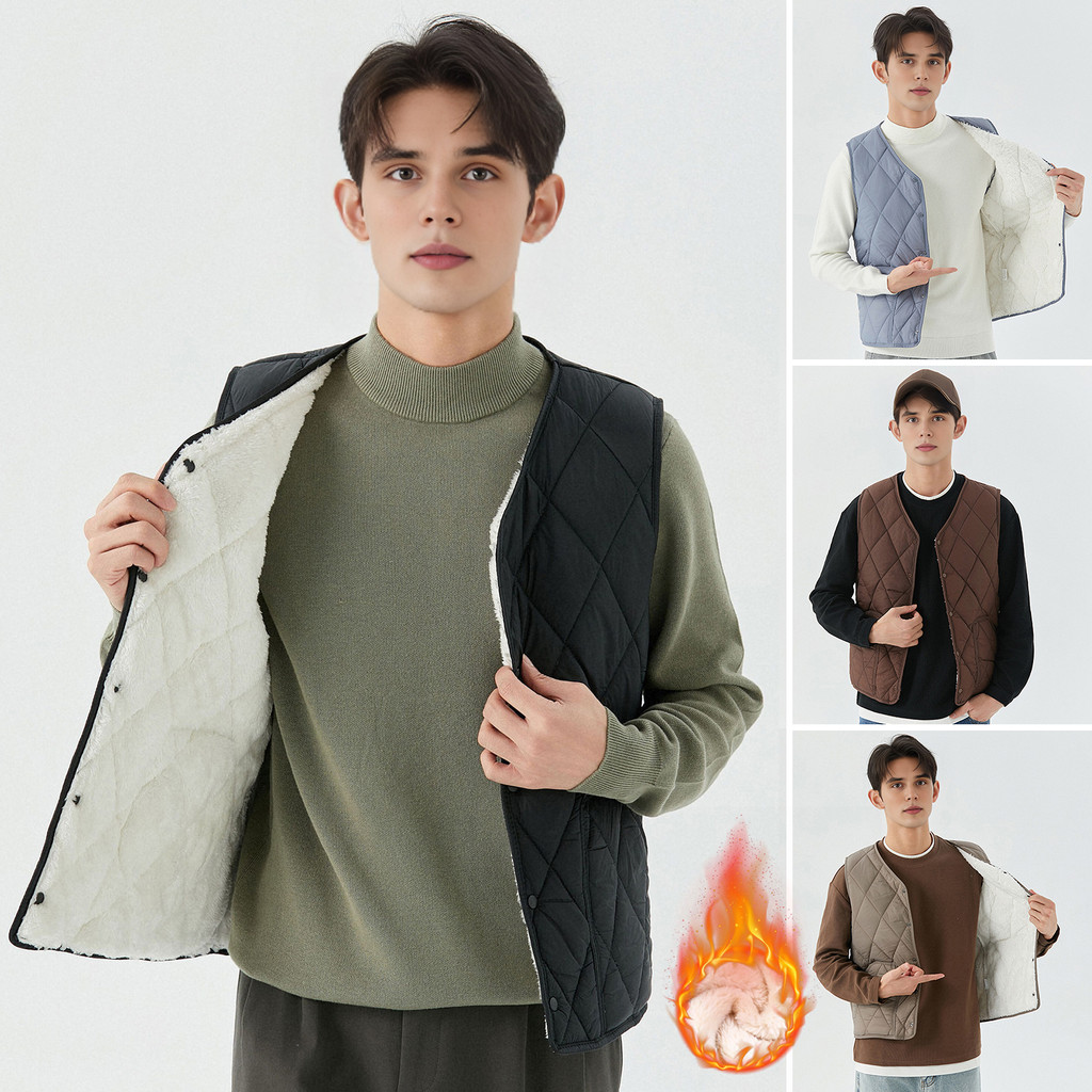 Supperbig Colete Masculino De Inverno , Sem Gola , Peito Único , Cor Sólida , Com Bolsos , Forro De Veludo Engrossado , 
