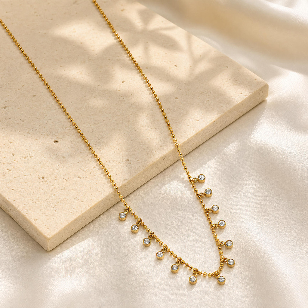 Colar Gargantilha Vnox Ouro 18K De Aço Inoxidável Com Corrente De Clavícula Para Mulheres, Presente De Joia De Zircônia · foto 2