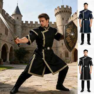Camisa Longa Masculina Medieval Viking Cintura Cinched , Robe Cosplay De Cavaleiro