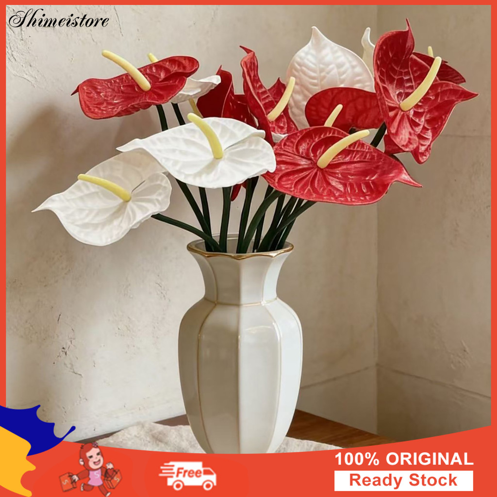26 " Real Touch Antúrios Planta Flor Tropical Artificial Com Haste Longa Arranjo Floral Falso Para Mesa De Vaso DIY