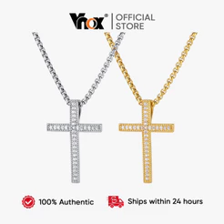 Vnox Bling Cross Pingente Colar Para Homens Mulheres Incrustadas Zircão Caixa De Aço Inoxidável Corrente Hip Hop