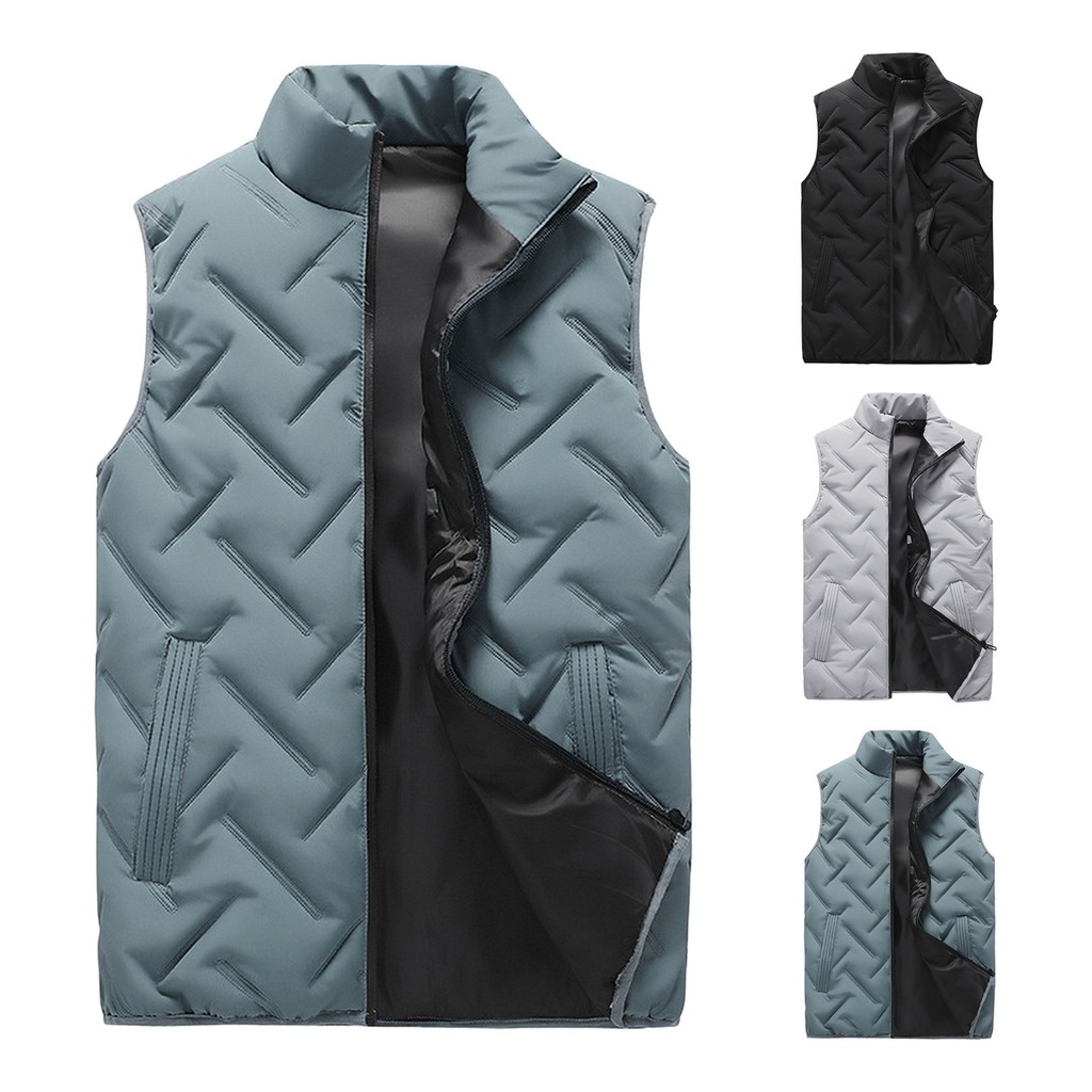 Supperbig Masculino Colete Casaco Gola Sem Mangas Fechamento Com Zíper De Inverno Outwear Bolsos Cor Sólida Engrossado E