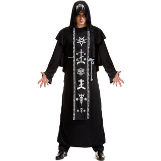 Feiticeiro Bruxa Trajes Mágico Grim Reaper Sorcerer Halloween Masculino Sacerdote Vestido Com Capuz Robe Manto