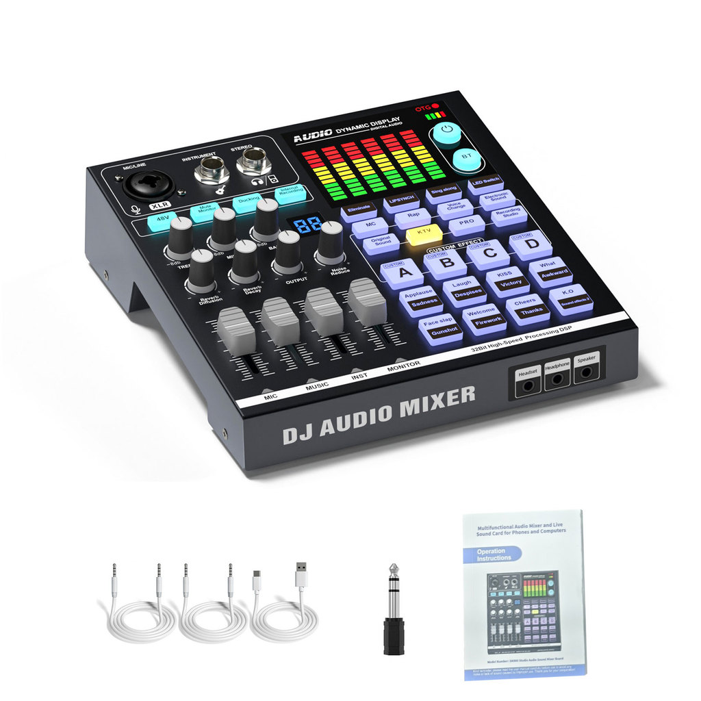 Placa De Som De Podcast 48V BT DJ Mixer Música Externa Para Jogos De Gravação Em Estúdio De Transmissão Ao Vivo
