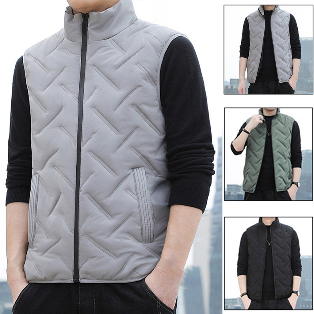 Supperbig Colete Masculino Em Relevo , Cor Sólida , Gola De Algodão , Acolchoado , À Prova De Frio , Outono Inverno , Zí