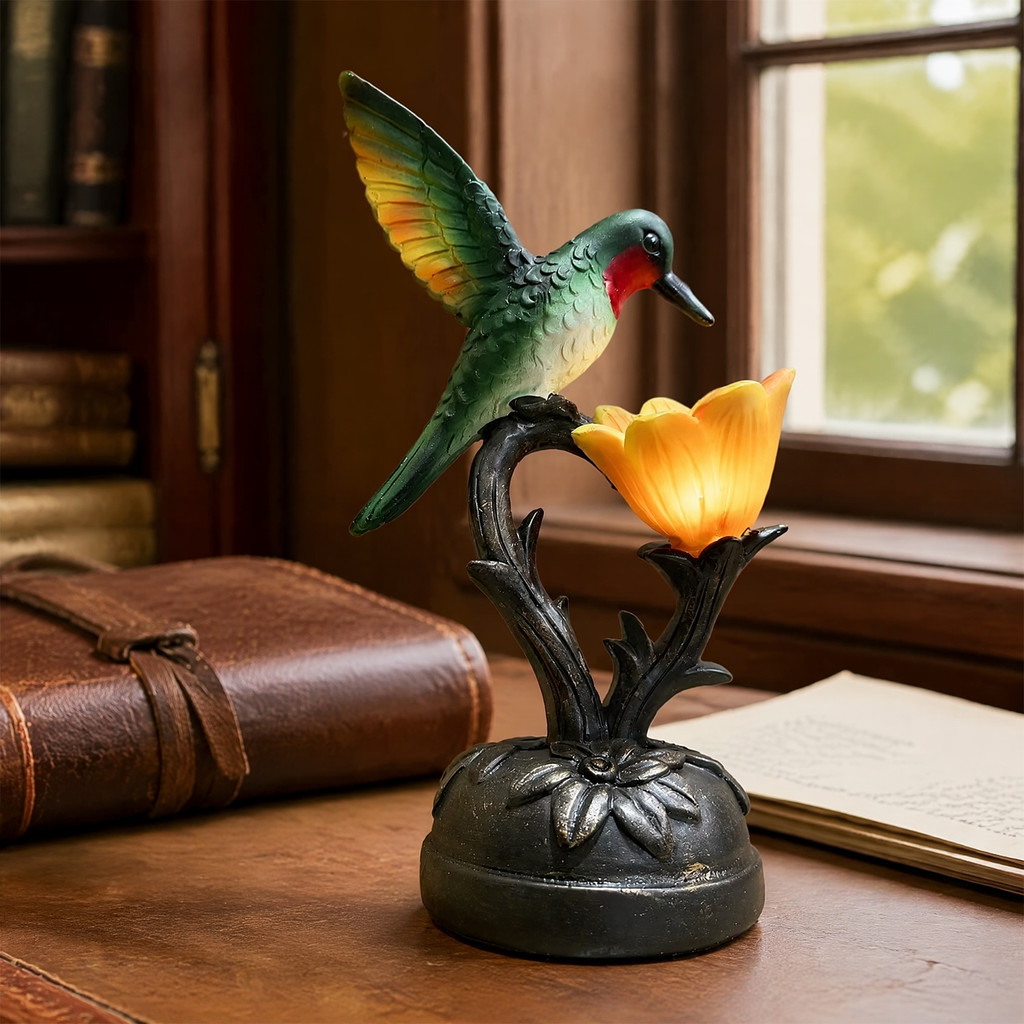 Candeeiro De Mesa Shenhua Hummingbird Com Abajur De Flores , Luz Noturna Destaque De Pássaro Em Resina , Decorativo De 7