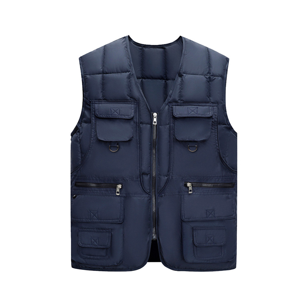 Supperbig Colete Masculino Com Decote Em V , Sem Mangas , Zíper , Carcela , Casaco Vários Bolsos , Cor Sólida , À Prova 