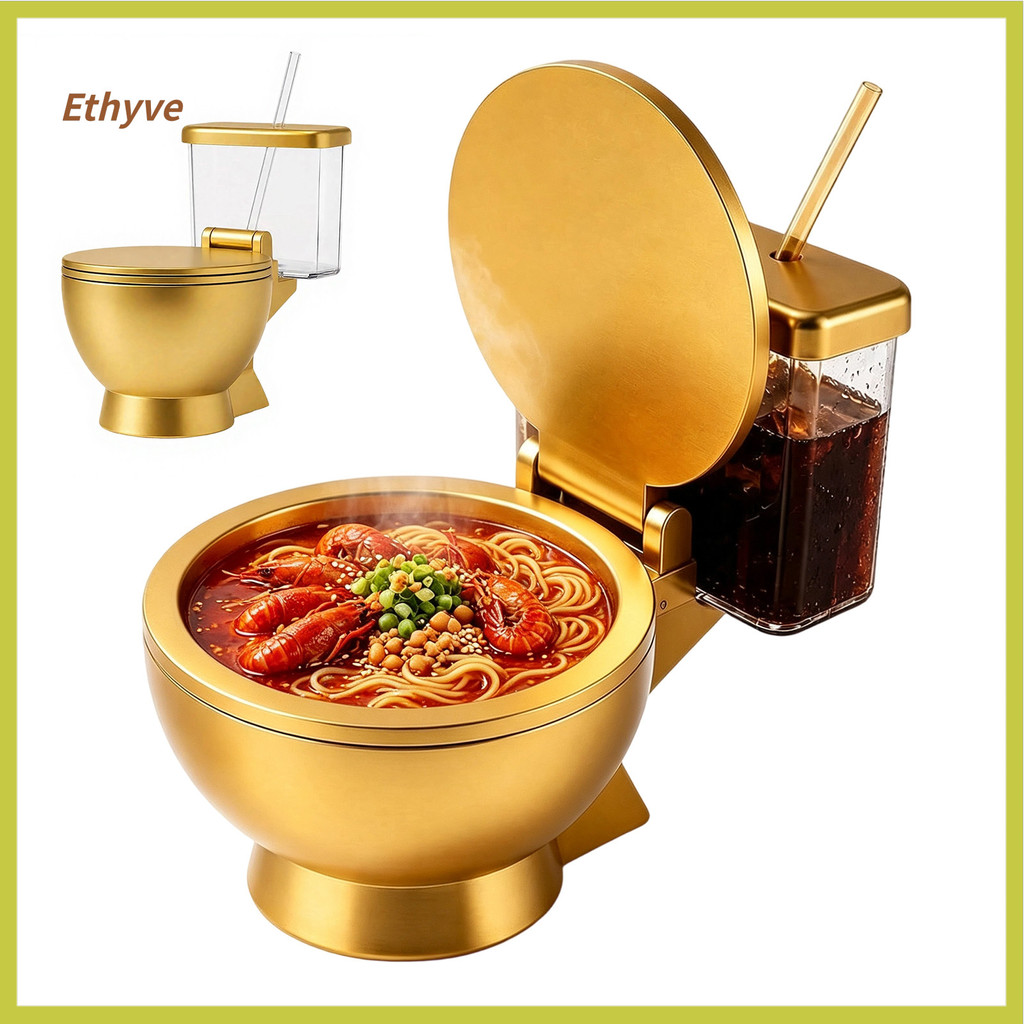 Conjunto De Tigela De Ramen Em Formato De Vaso Sanitário , Copo De Bebida Embutido E Design De Palha , Comida Nov