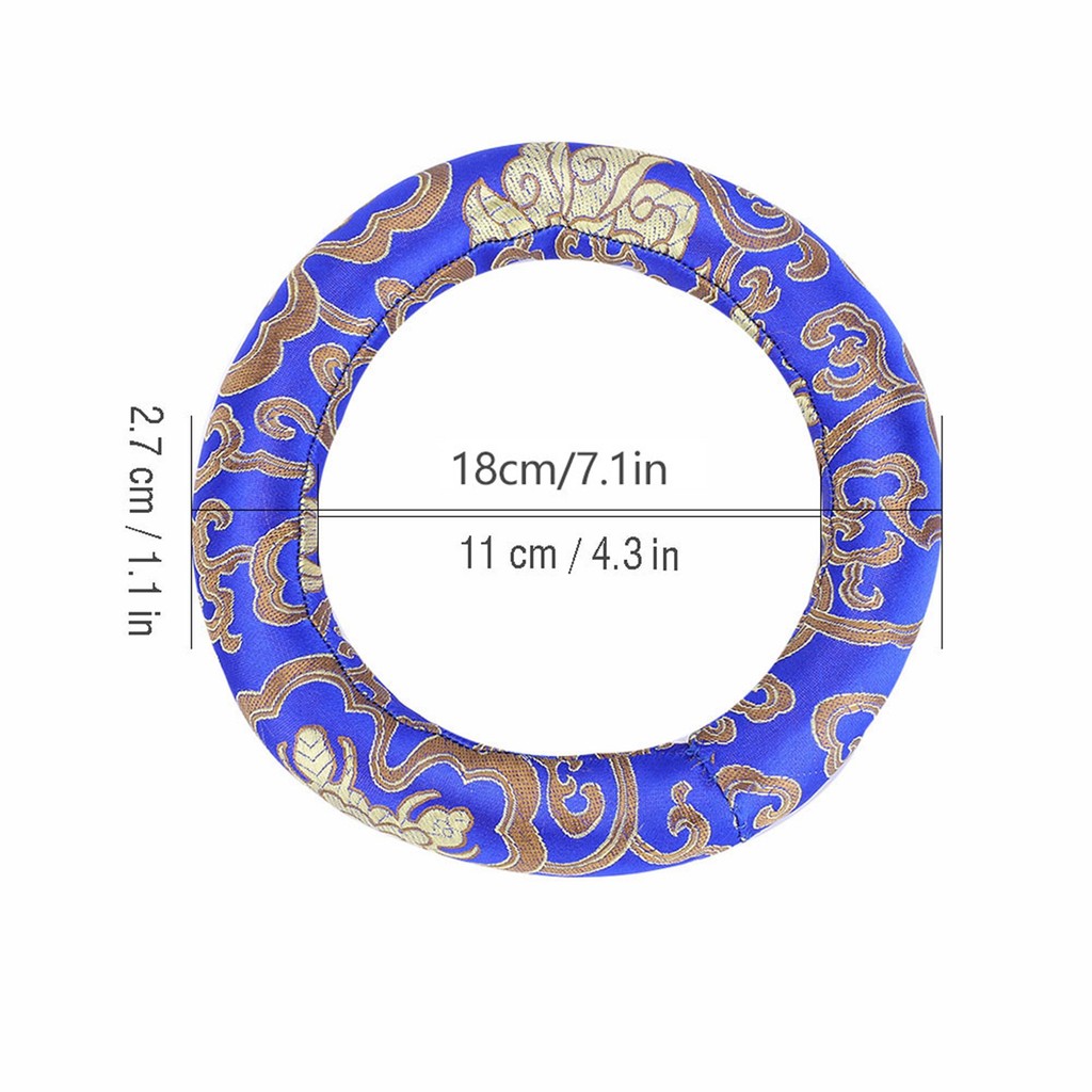 Imagem fgstbr 18cm Brocado De Seda Redondo Meditação Cantando Tigela Almofada Anel Travesseiro (Azul)