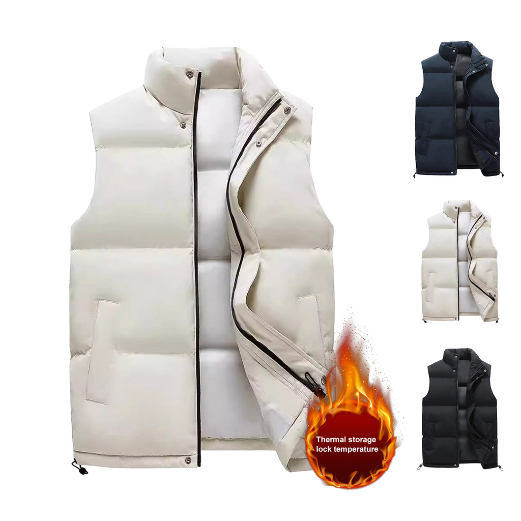 Supperbig Colete Masculino De Algodão Com Gola Alta , Sem Mangas , Bainha Elástica Quente , À Prova De Vento , Cor Sólid