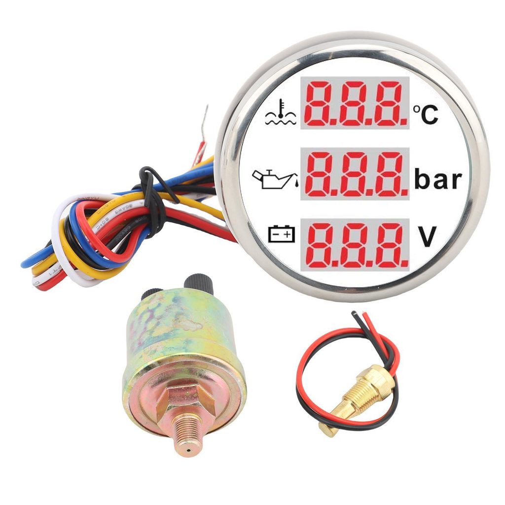 Telbr 3 Em 1 Kit Sensor De Instrumento Motor Refrigerante Temperatura Medidor Pressão Óleo Bateria Voltímetro Para Carro