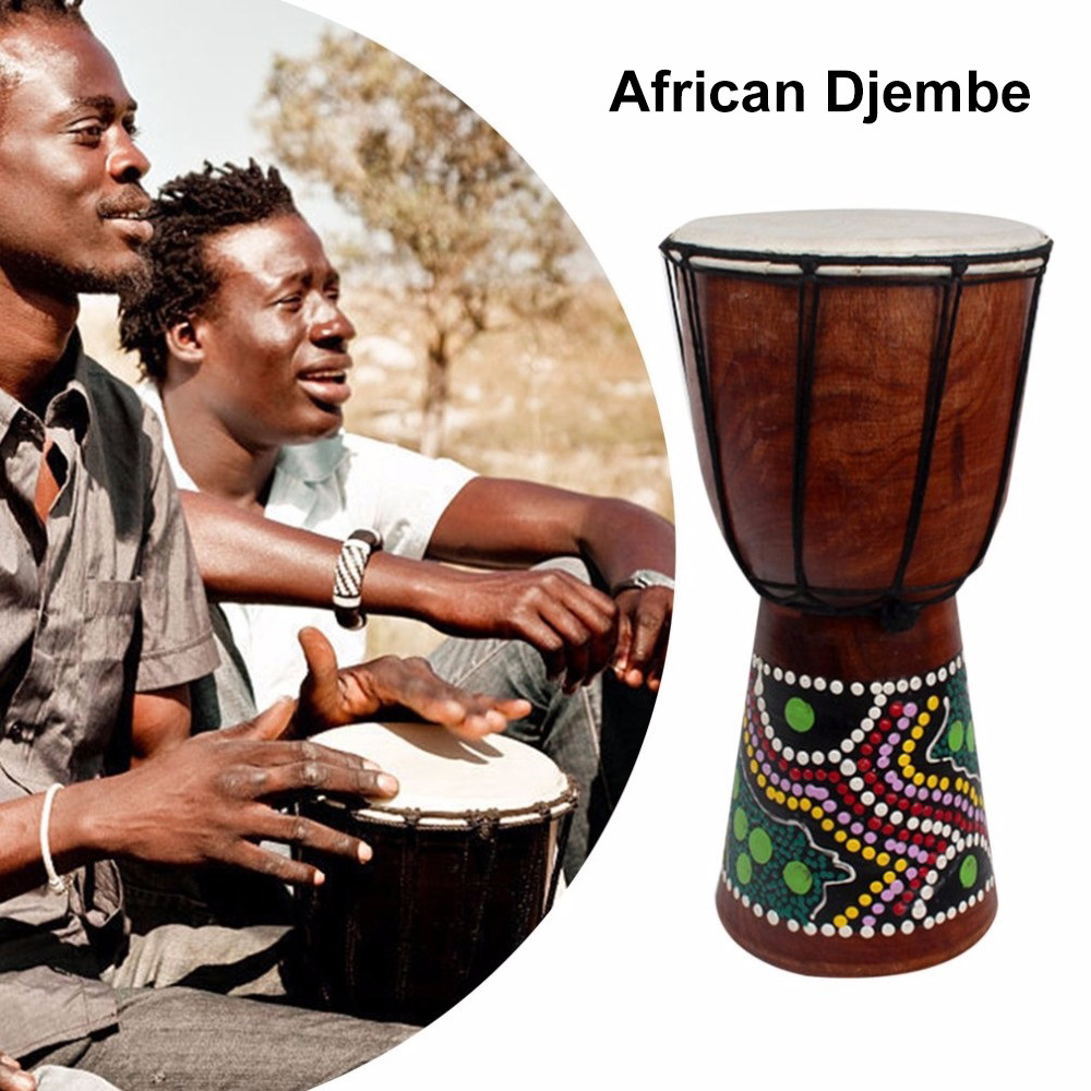 Telbr 6in Tambor Djembe Africano Esculpido À Mão De Madeira Maciça Pele De Cabra Instrumento Musical Tradicional