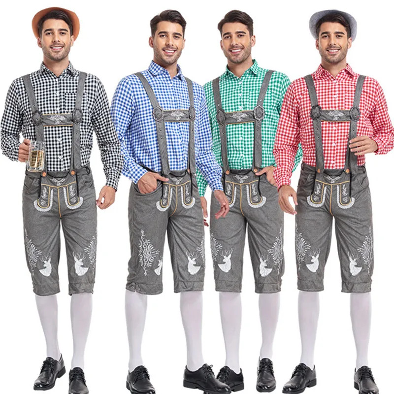 Alemão Masculino Munique Oktoberfest Cerveja Homem Lederhosen Cosplay Macacão Baviera Tradicional Nacional Suspensórios