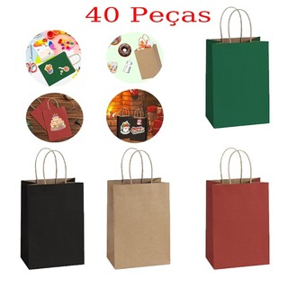 Saco de papel Kraft de 21x15x8cm, pacote de 40 peças, saco de presente ecologicamente correto, adequado para aniversário