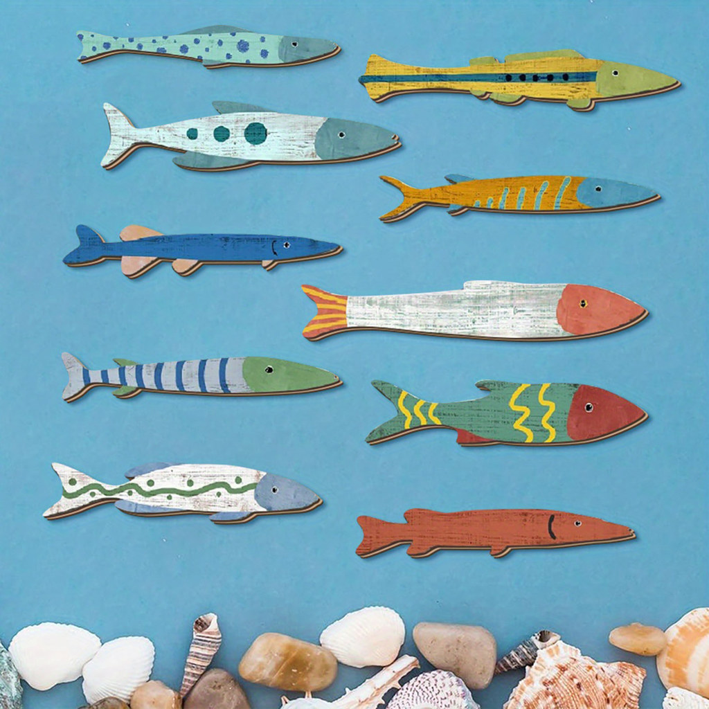 [SKI] 10 Peças De Decoração De Parede De Peixe De Madeira Pendurada Na Costal Praia Arte Para Náutica Do Oceano Escultur