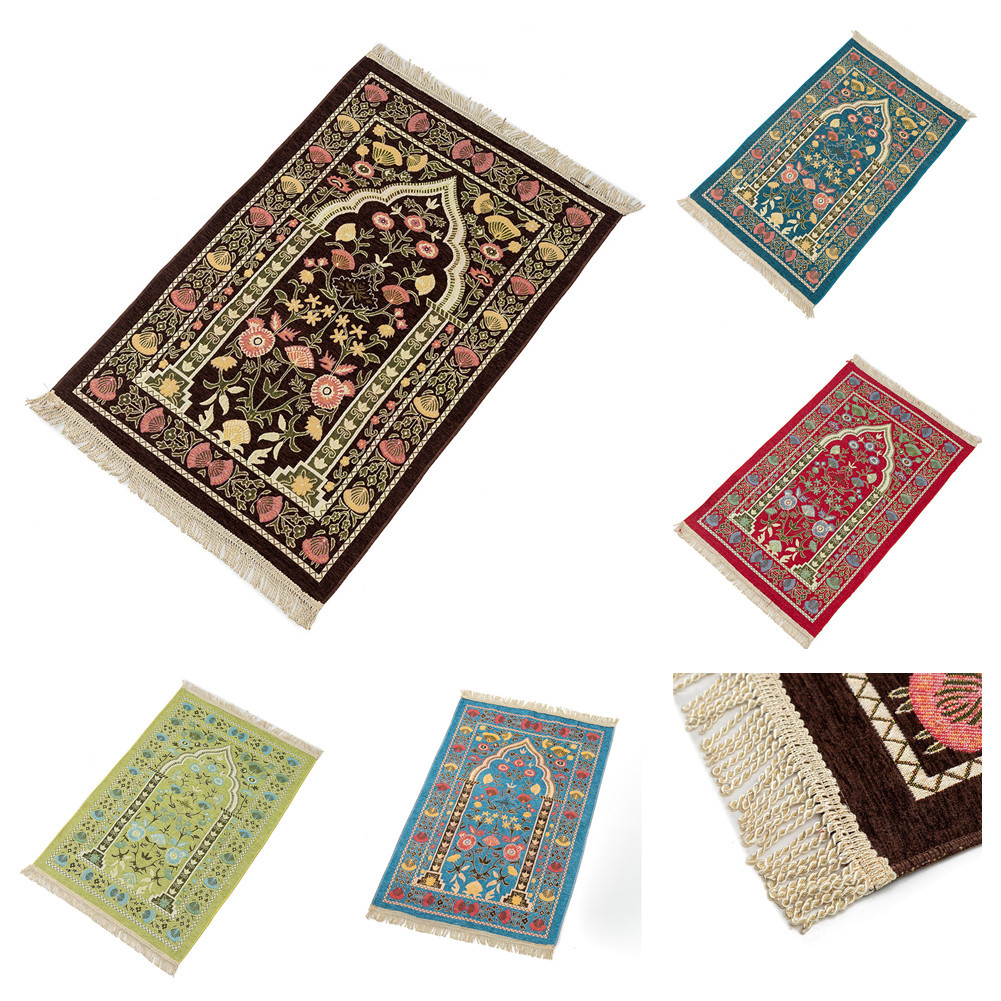 Imagem Requintado Fio De Ouro Bordado Chenille Tapete De Oração Muçulmano Adoração