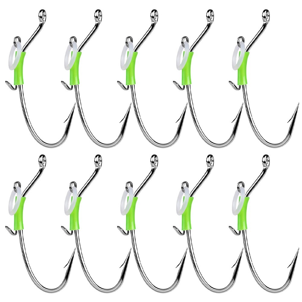 [CEBE] 10 Peças De Ganchos Luminosos De Camarão Vivo Em Aço Carbono Isca Viva Gancho De Pesca Para Grupos