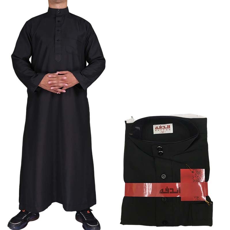 Preto Thobe Roupas Islâmicas Árabe Masculino Adulto Ramadan Eid