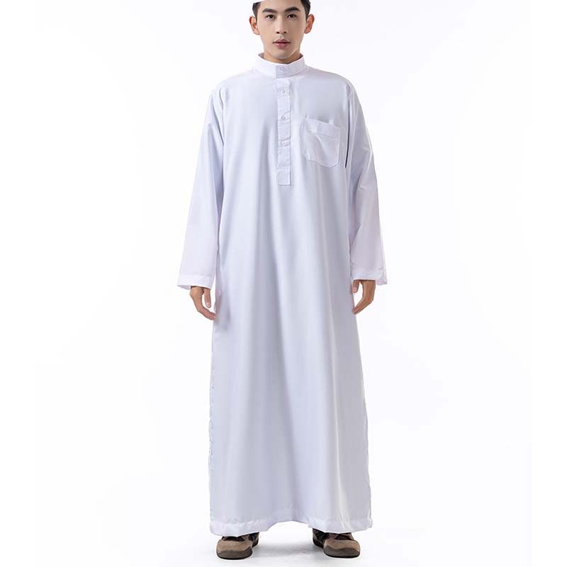 Roupas Islâmicas Árabe Djellaba Homem Branco Em Torno Do Pescoço Thobes Para Homens Muçulmanos Boubou Caftan Marroquino