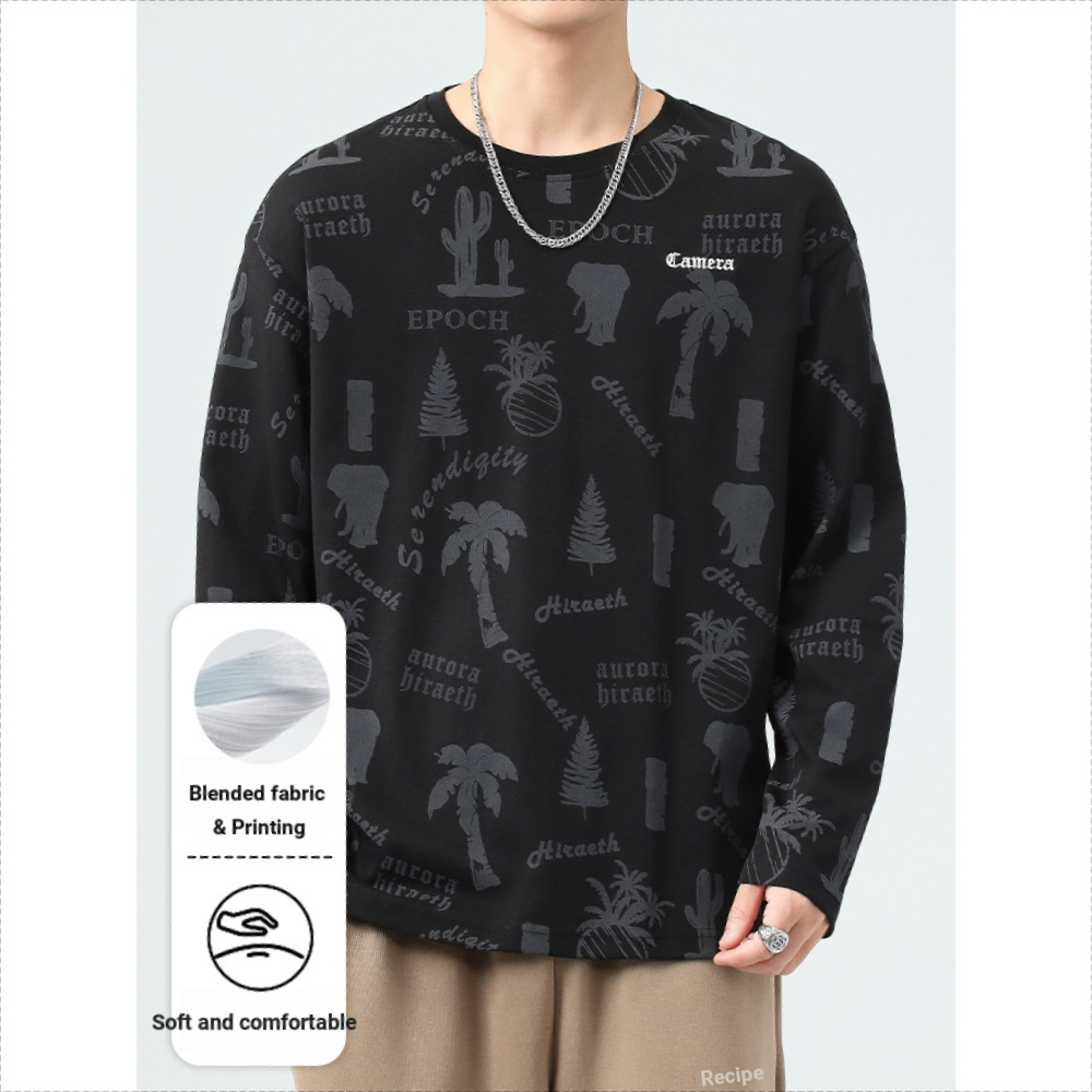 Camiseta impressa de manga comprida meninos 2026 novo estilo outono inverno em torno do pescoço solto Casual americano S