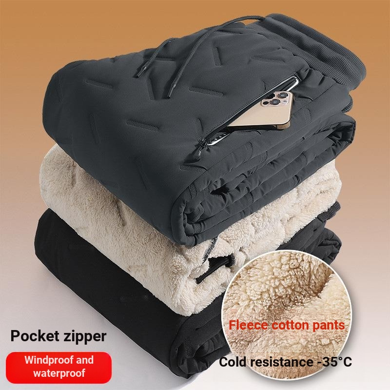 W forro de inverno engrossado calças casuais trabalho masculino resistente ao desgaste impermeável à prova de vento quen