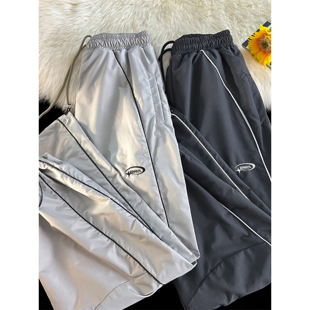 Jaqueta masculina com cordão e perna, estilo americano, secagem rápida, calças esportivas, verão, roupa de rua, drapeado