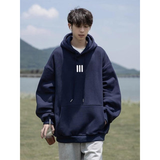 Pesado puro algodão primavera outono inverno novo estilo americano estilo simples azul marinho masculino feminino estilo