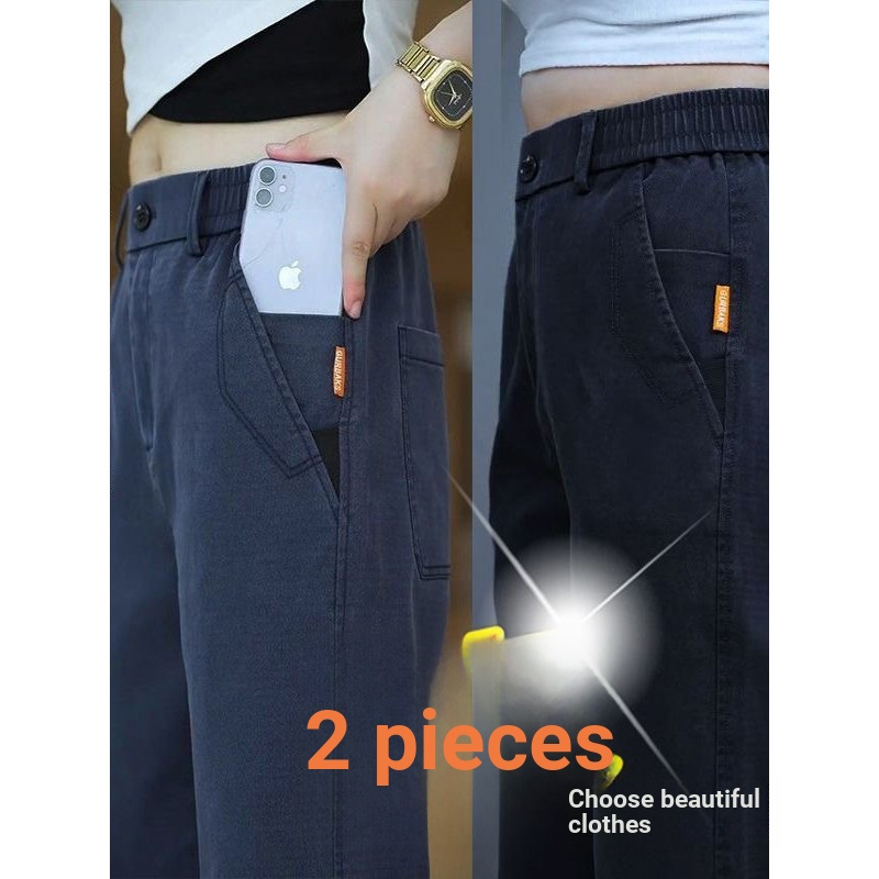 Tik Tok Calças Casuais Masculinas Soltas Retas Verão Stretch Lyocell Tencel Macacão Resistente ao Desgaste