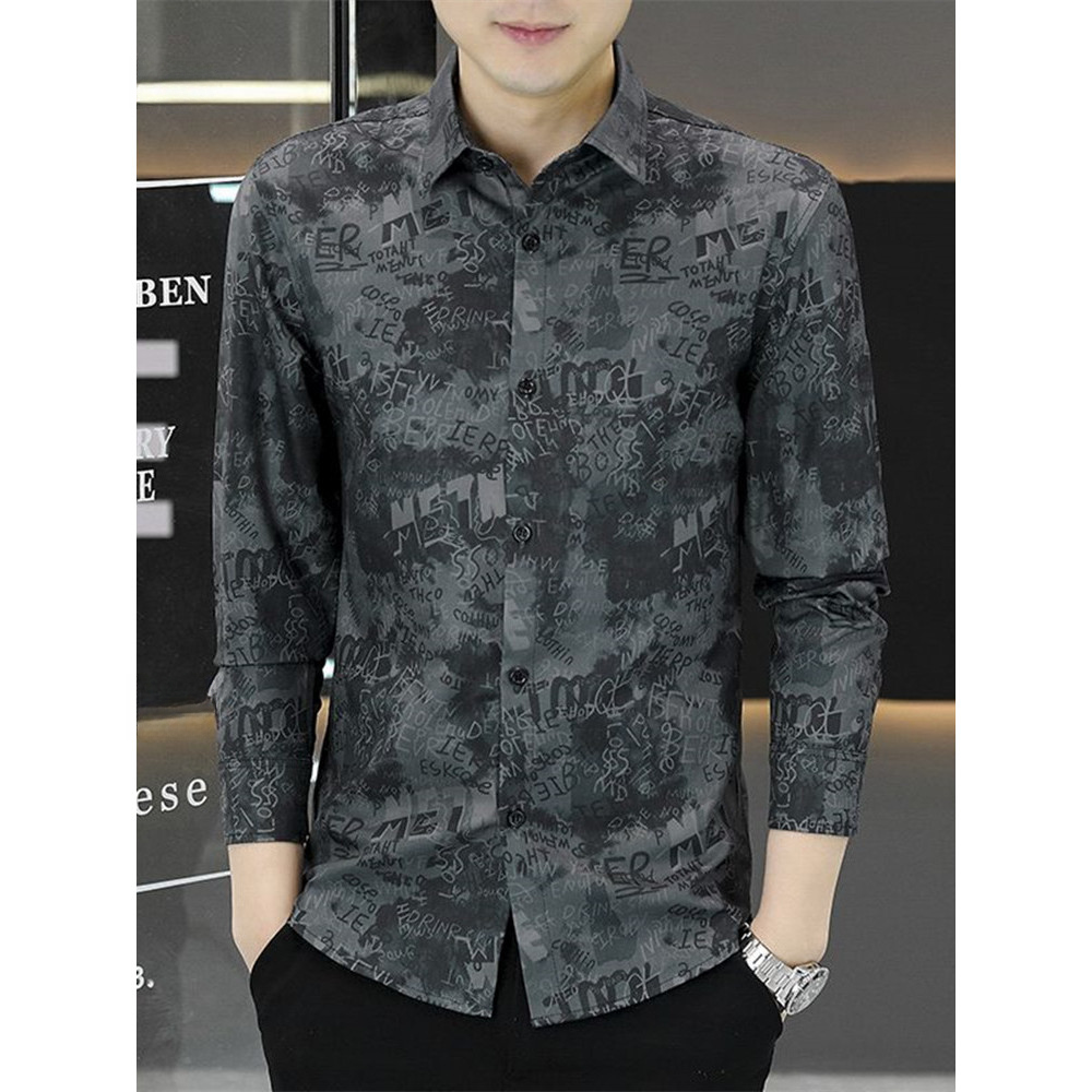 Contra Retreat impresso camisa masculina de manga comprida Casual primavera outono 2026 novo estilo fino-ajuste juventud